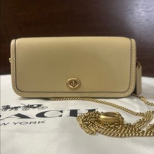 Coach Tan Leather Clutch with Gold Chain